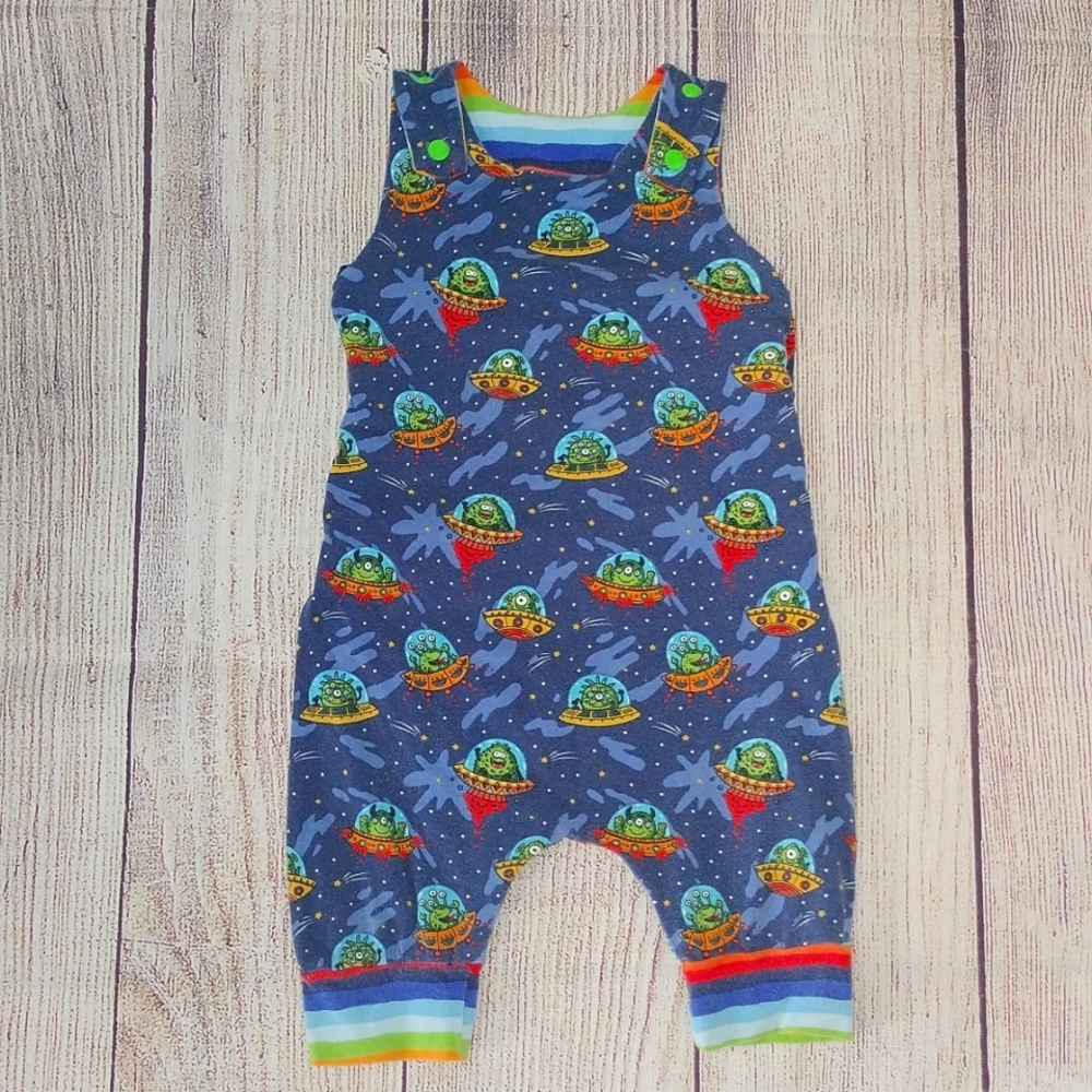 Custom Made ADJUSTABLE Grow-With-Me Infant/Toddler Romper 6m-4+y Aliens Blue